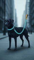 Navy reflective dog leash with integrated LED lighting