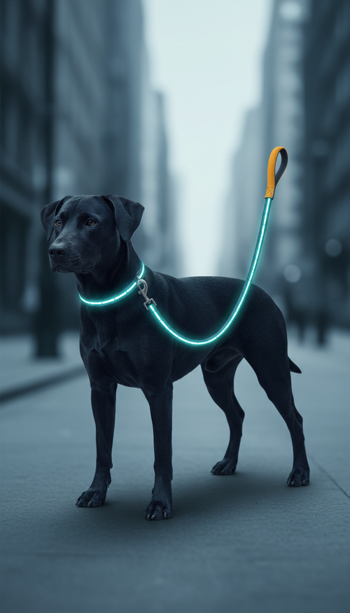 Navy reflective dog leash with integrated LED lighting