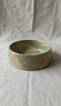 Handcrafted eco-friendly stoneware pet bowl in natural sage tone
