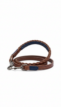 Premium full-grain leather dog training lead with midnight blue accents
