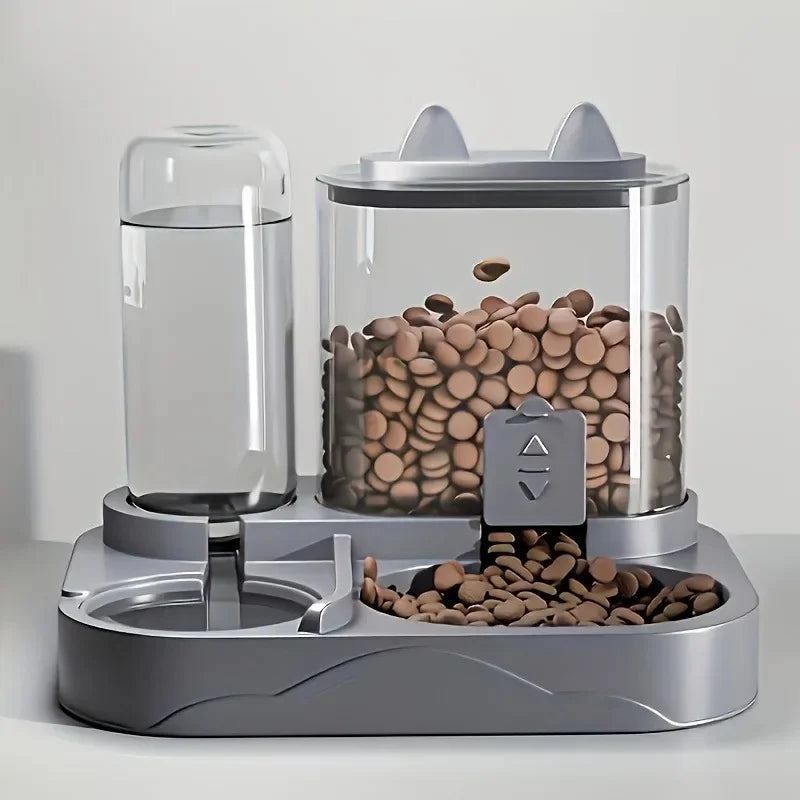 Gravity feeder shown from the side with water bottle attached