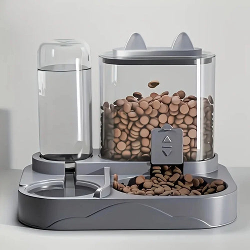 Gravity feeder shown from the side with water bottle attached