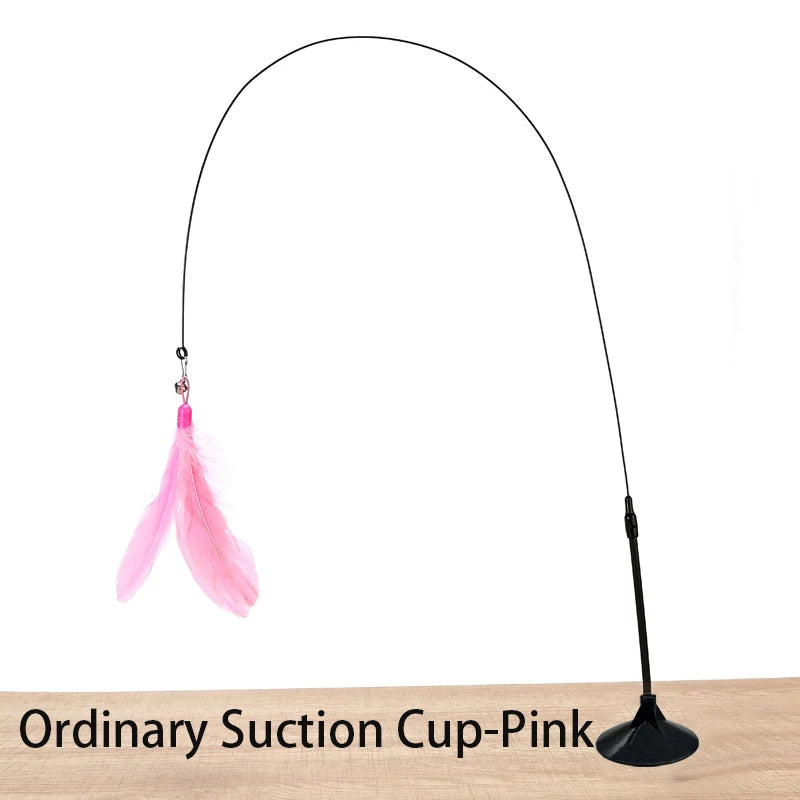 Featherchase cat wand in pink with standard suction base