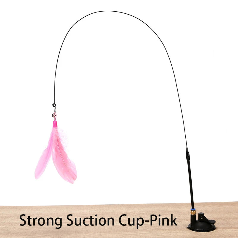 Featherchase cat wand in pink with strong grip suction base