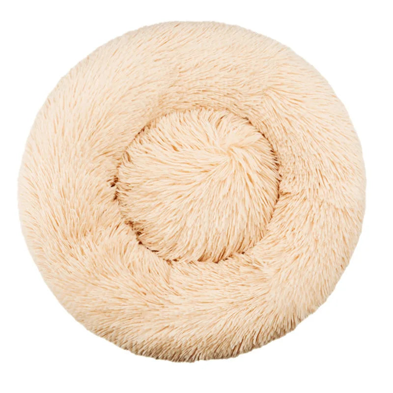 Nestle round plush pet bed in apricot