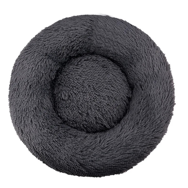 Nestle round plush pet bed in dark grey