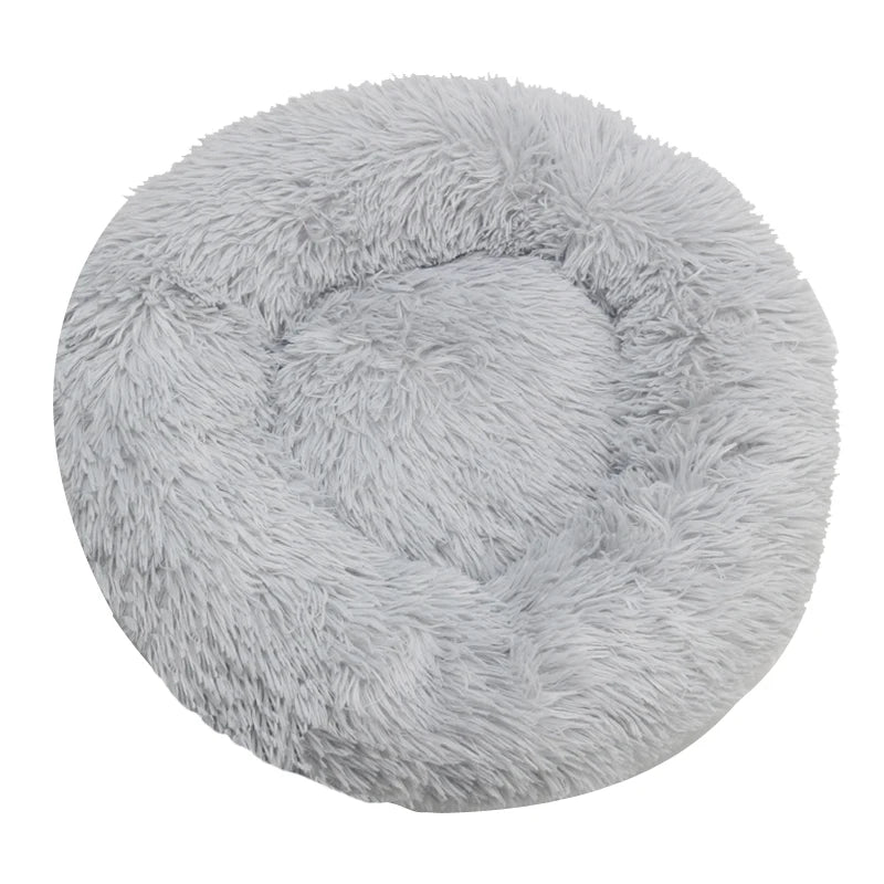 Nestle round plush pet bed in light grey