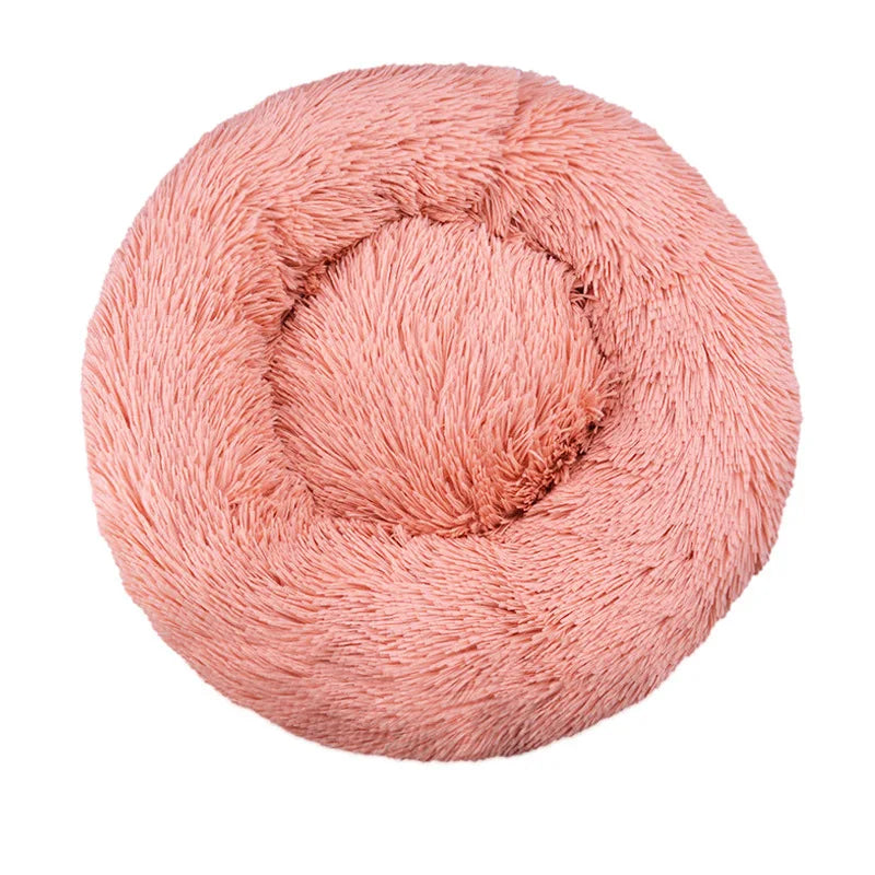 Nestle round plush pet bed in blush pink