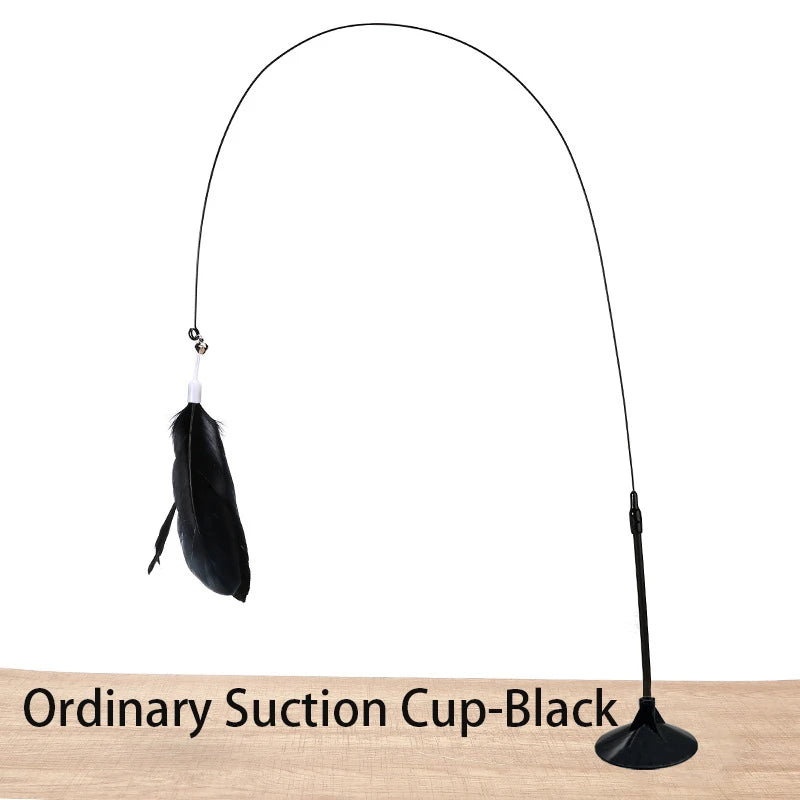 Featherchase cat wand in black with standard suction base
