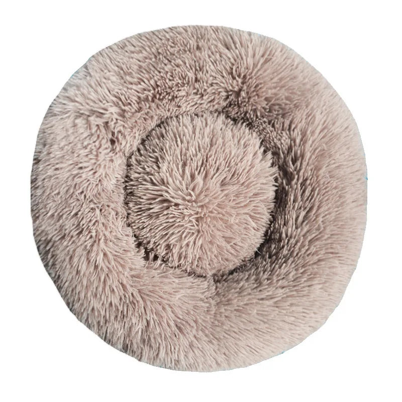 Nestle round plush pet bed in coffee grey