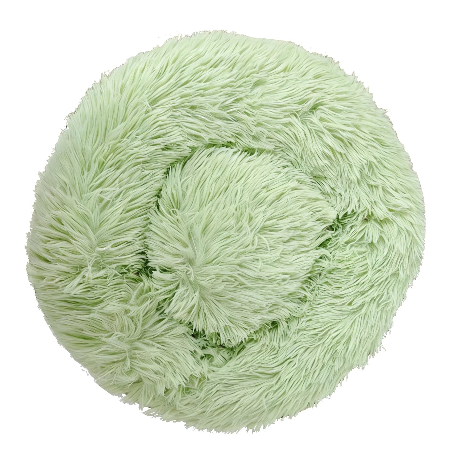 Nestle round plush pet bed in soft green