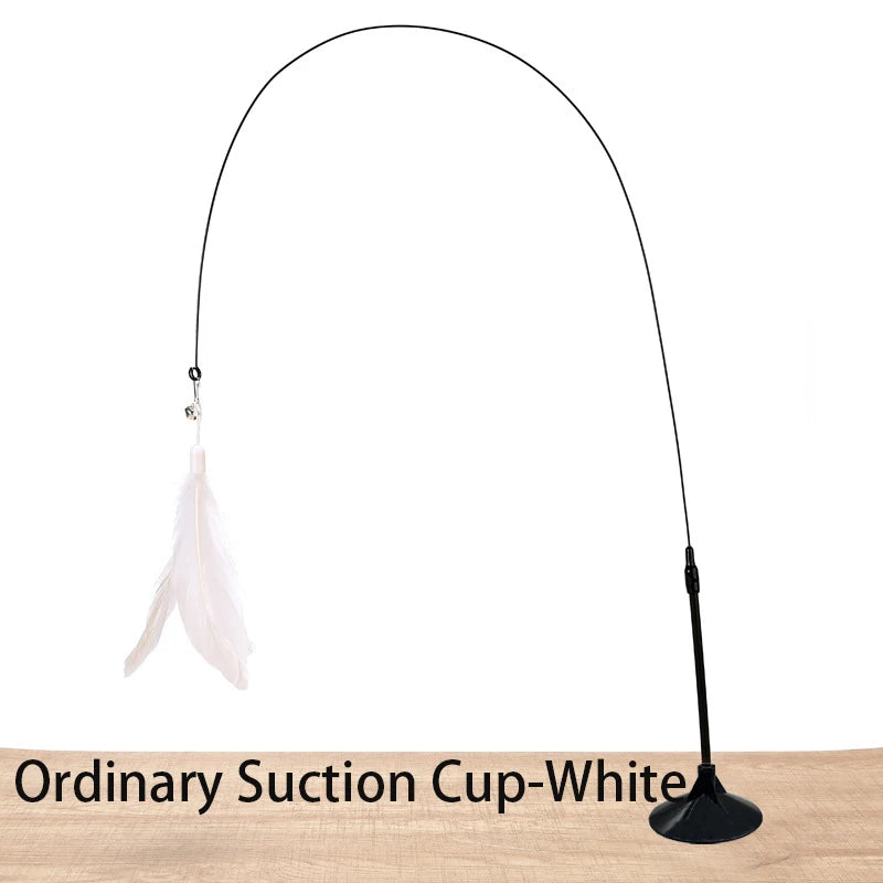 Featherchase cat wand in white with standard suction base