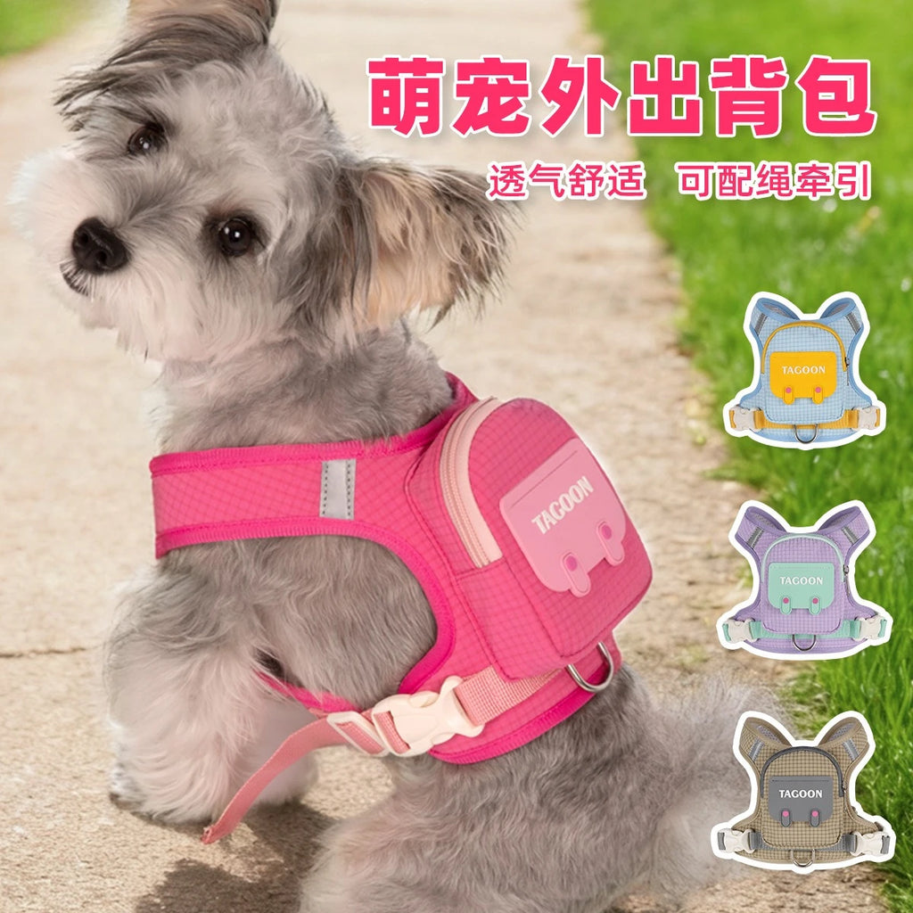 Ramble backpack dog harness with zip pocket and reflective panels