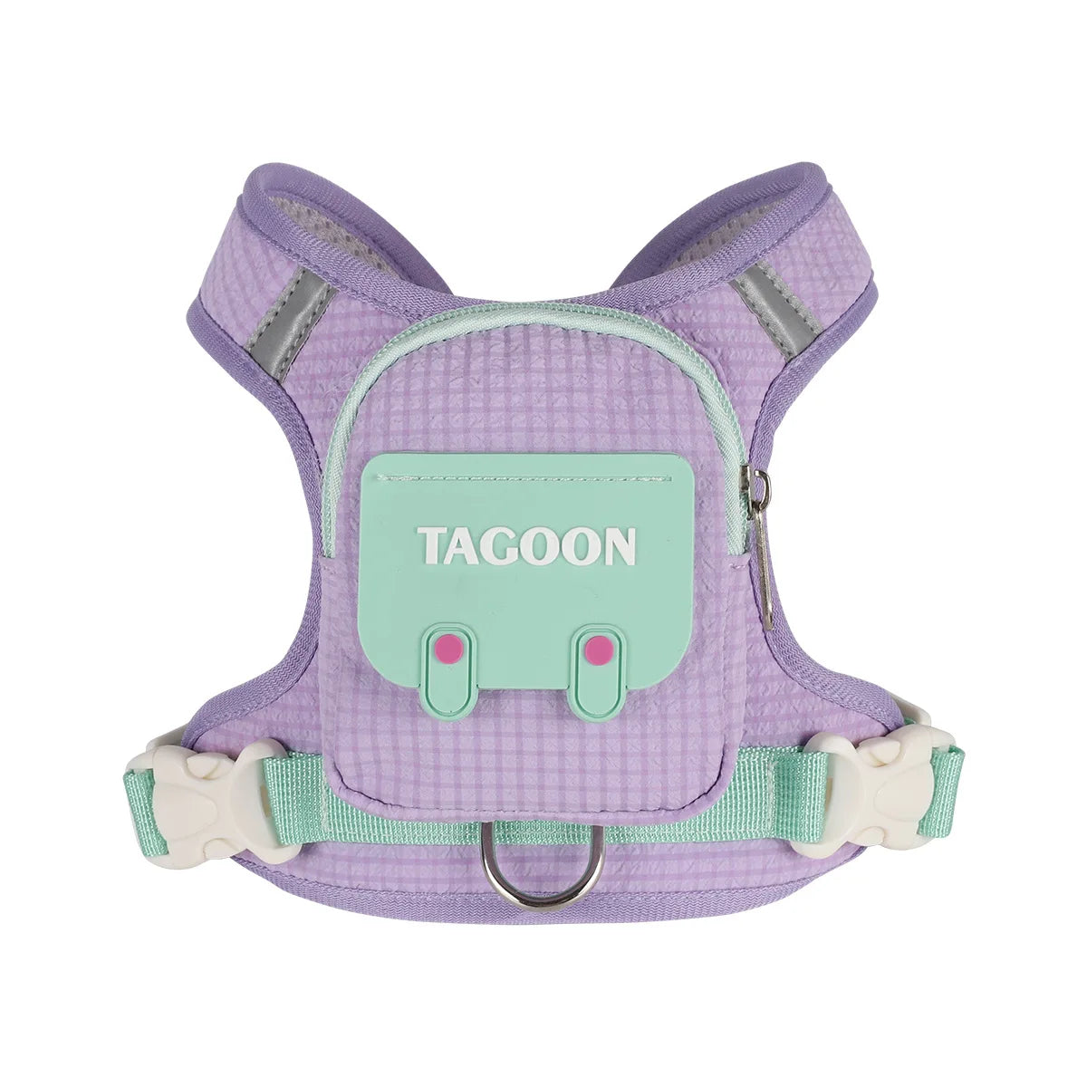 Ramble backpack dog harness in lilac check with mint trim