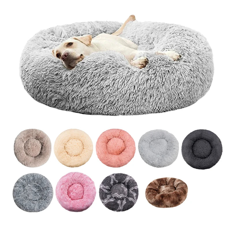 Nestle round plush pet bed with raised bolster rim