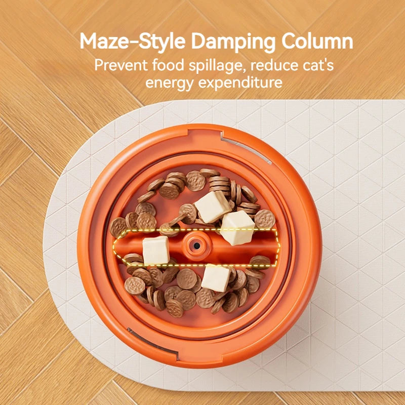 The maze-style damping column inside the drum that meters the food