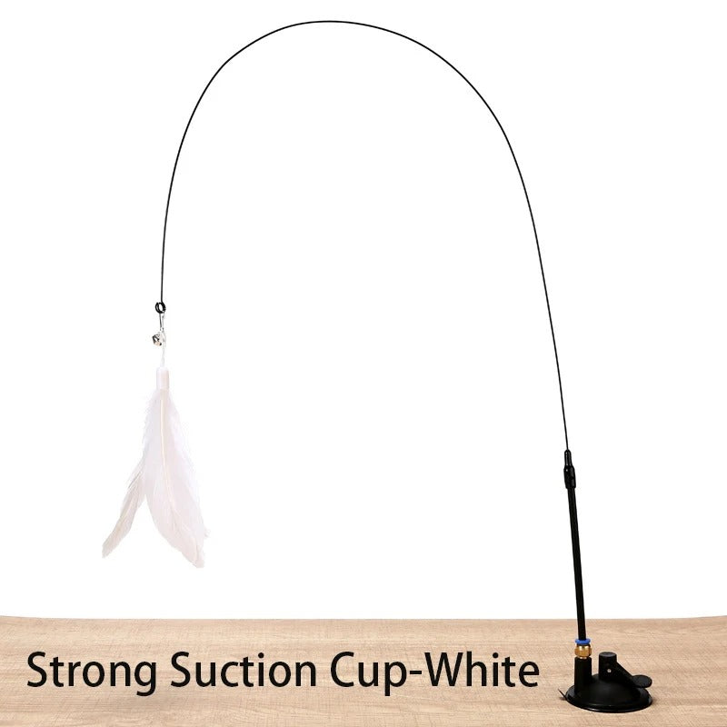 Interactive Suction Cup Cat Wand Toy with Simulation Feather