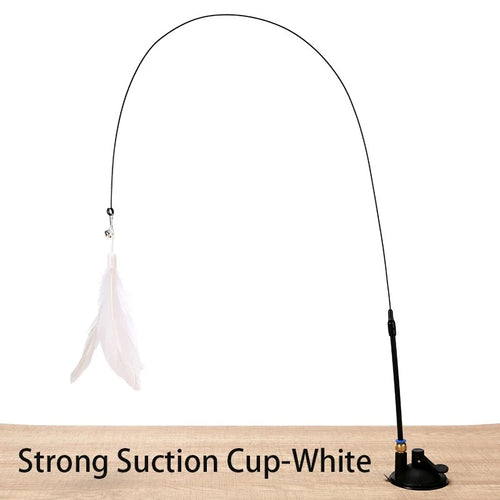 Interactive Suction Cup Cat Wand Toy with Simulation Feather