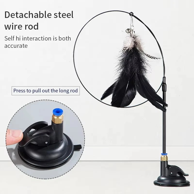 Interactive Suction Cup Cat Wand Toy with Simulation Feather