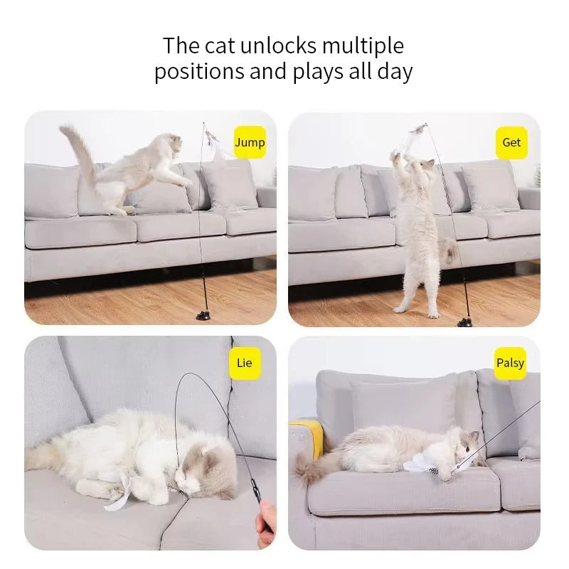 Interactive Suction Cup Cat Wand Toy with Simulation Feather
