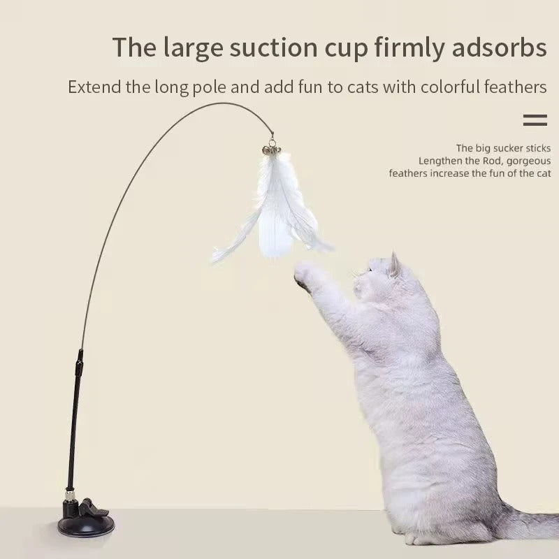 Interactive Suction Cup Cat Wand Toy with Simulation Feather