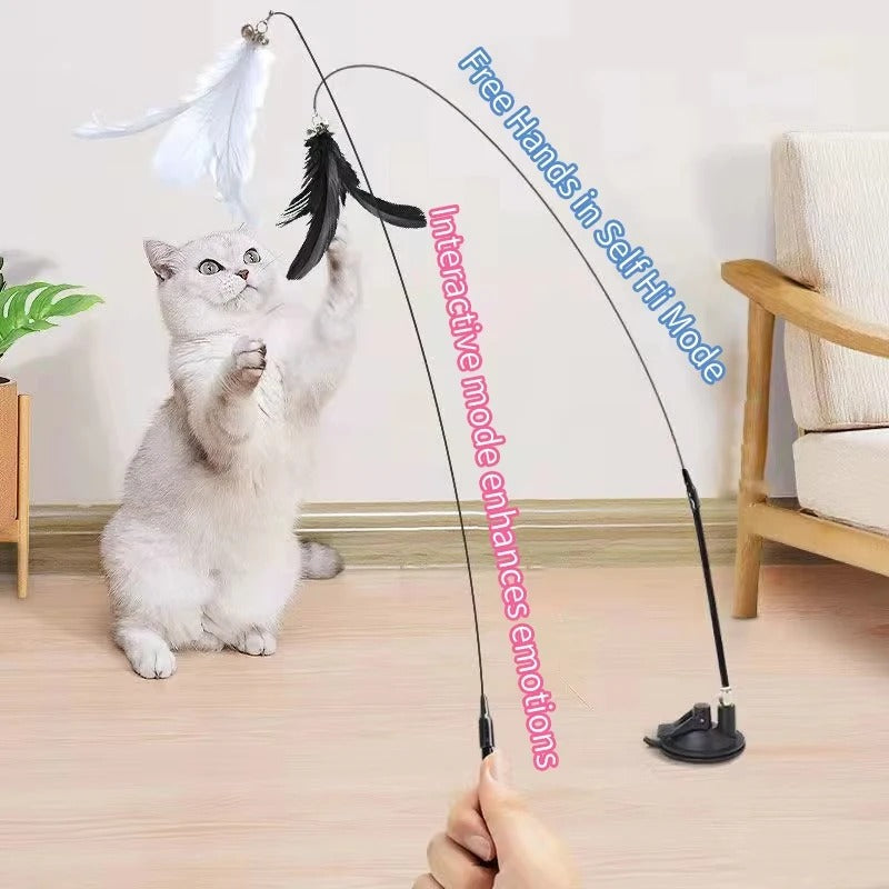 Interactive Suction Cup Cat Wand Toy with Simulation Feather