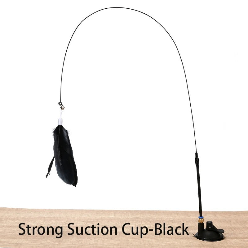 Interactive Suction Cup Cat Wand Toy with Simulation Feather