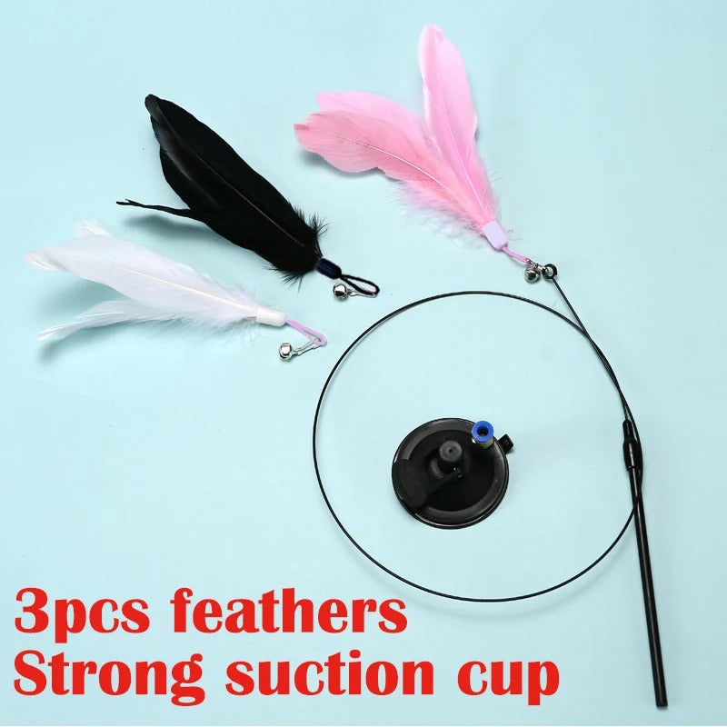 Interactive Suction Cup Cat Wand Toy with Simulation Feather